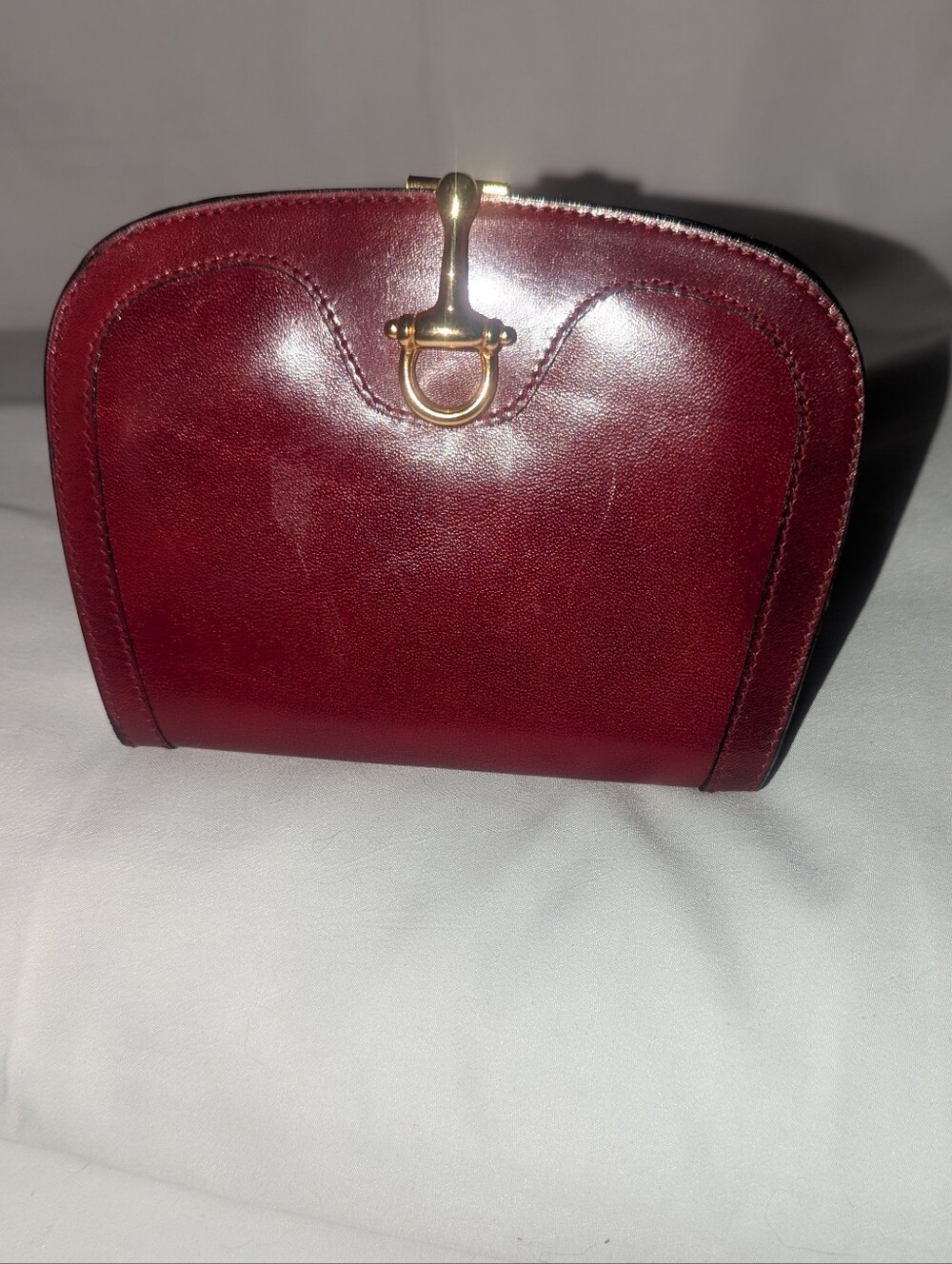 Vintage Umberto Firenze Burgundy Leather French Wallet with Gold Hardware